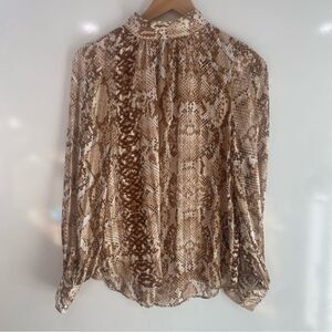 H&M beige snakeskin lightweight high neck long sleeve blouse size US 4